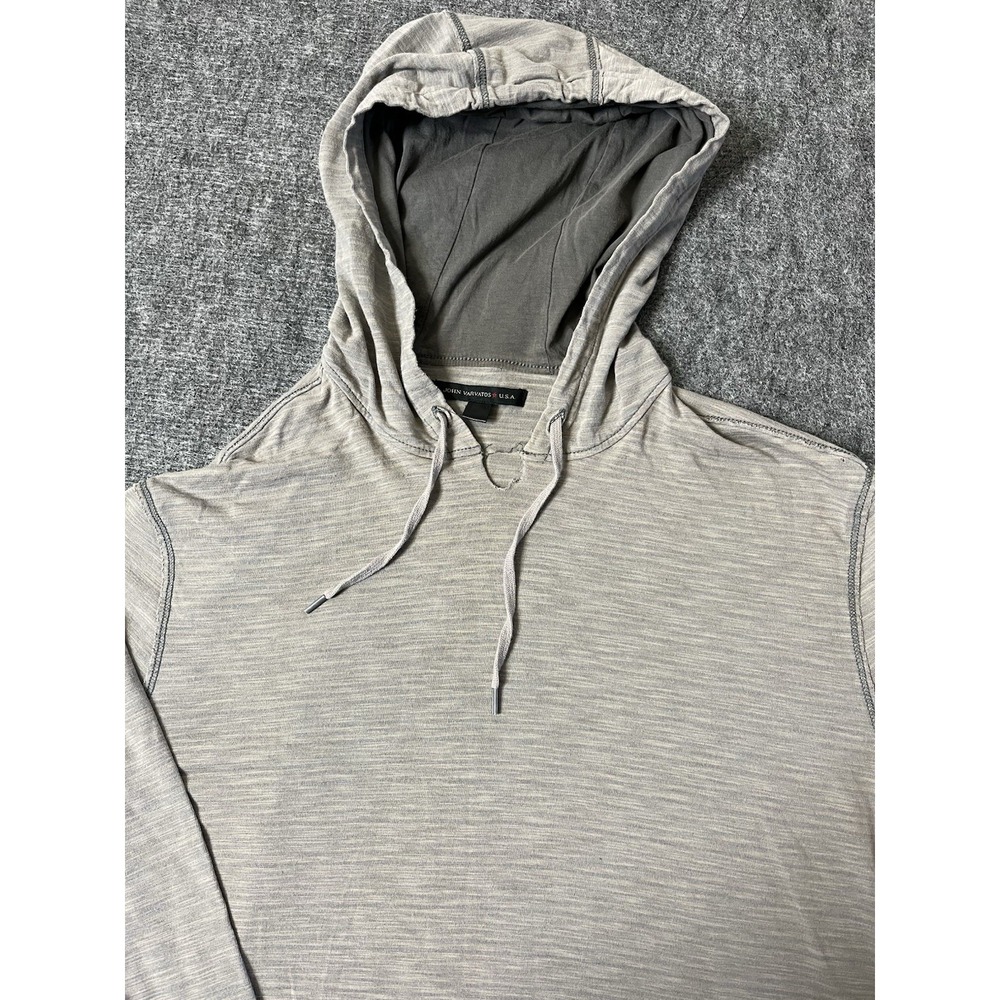 Men's John Varvatos Luxe Knit Hoodie Pullover Oatmeal Stripes Cotton Size XL